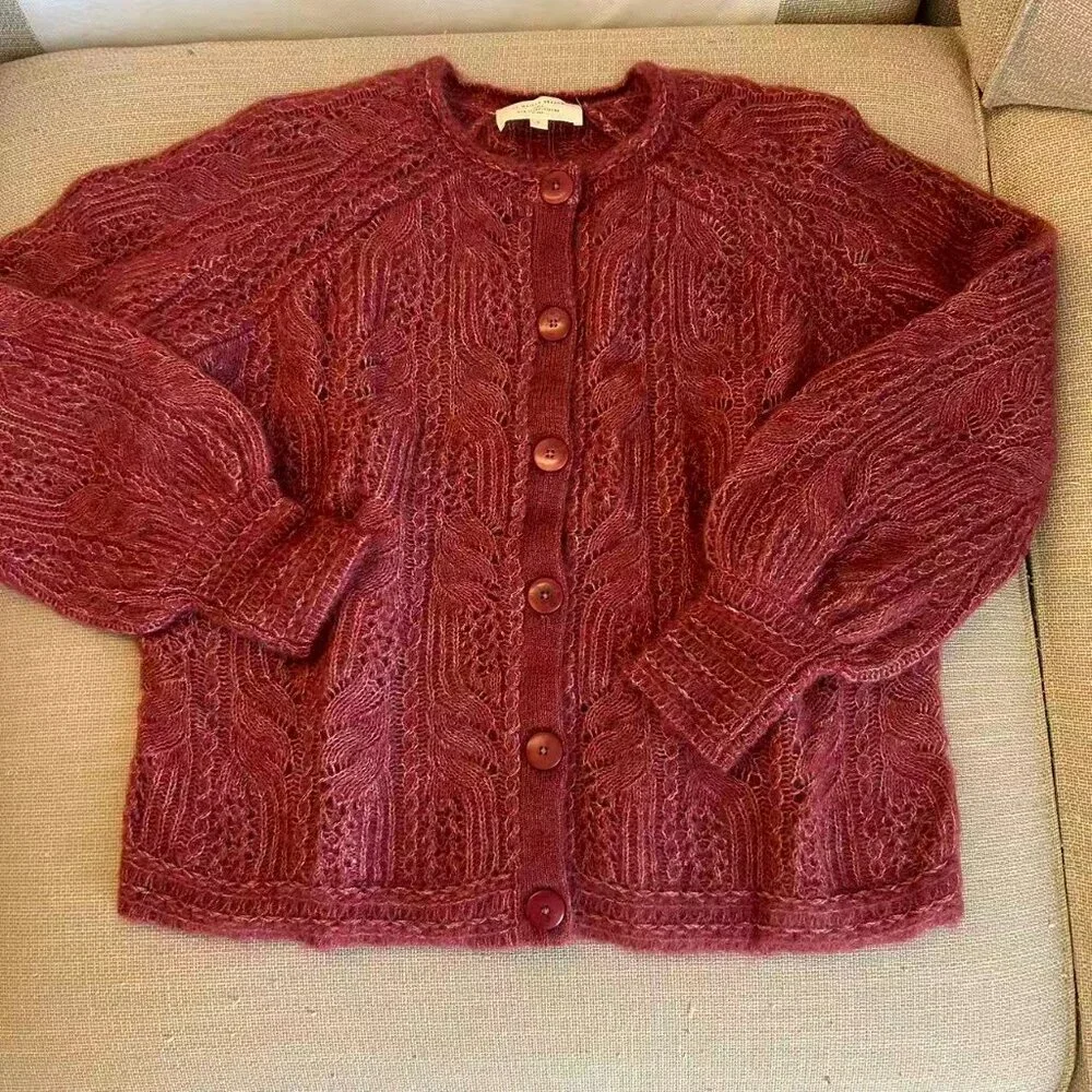 BEST Sezane Alma Cardigan Small Rosewood Pink Kid Mohair Sweater Knit French - Picture 6 of 11